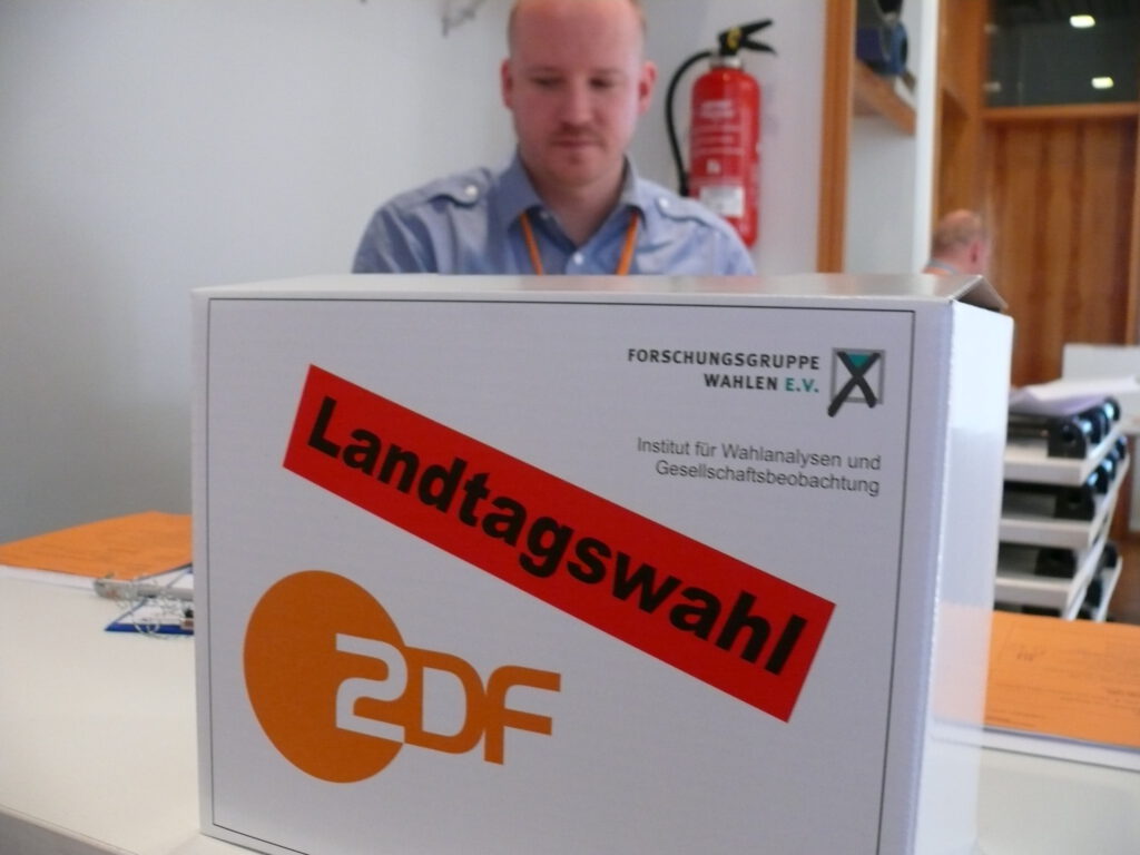 Umfrage im Wahllokal für die Prognosen und Hochrechnungen im ZDF.